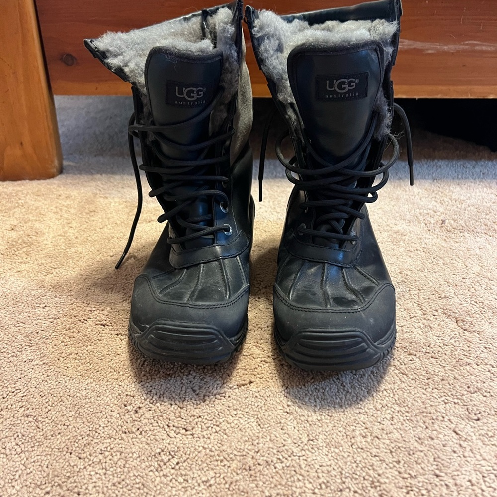 UGG Black Leather Winter Boots